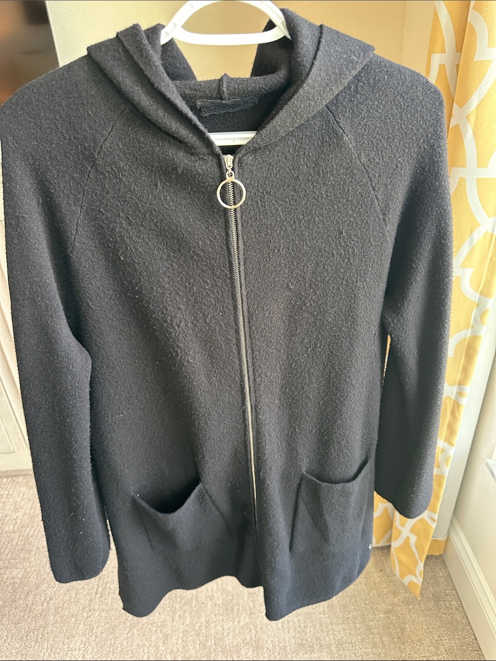Black Zip-Front Hooded Women's Sweater